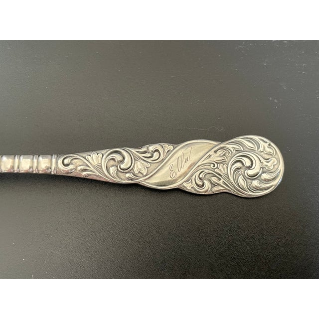 International Silver Antique Aurora Royal 1890 Silverplate Fruit Orange Spoons Engraved With "Ella" - Set of 4 For Sale - Image 4 of 9