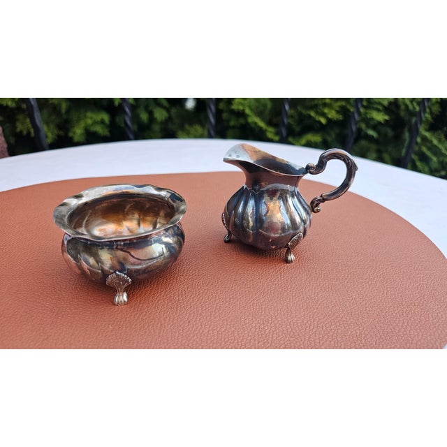Art Deco Silver-Plated Creamer with Sugar Bowl and Tray, 1920s, Set of 3 For Sale - Image 6 of 12