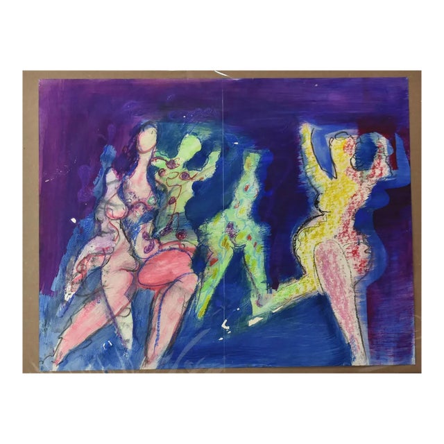 Vintage Original Lucia Wilcox Gouache Mixed Median Abstract Nudes Painting Sketch For Sale