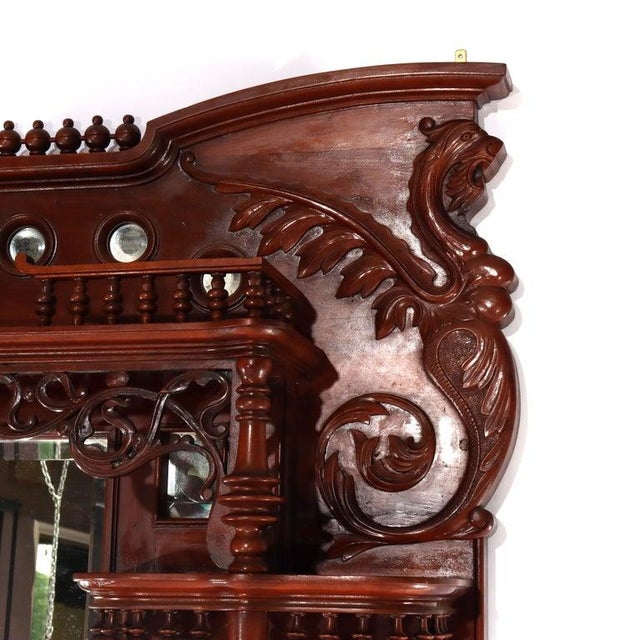 Brown Horner School Figural Carved Cherry Stick & Ball Mirrored Fireplace Mantel C1900 For Sale - Image 8 of 18