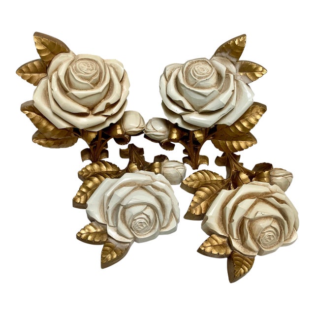 Set of Four 1950s Textural Roses Wall Accents, Midcentury Homco Usa For Sale