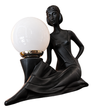 Art Deco Table Lamp with Female Sculpture and Opaline Globe, 1950s