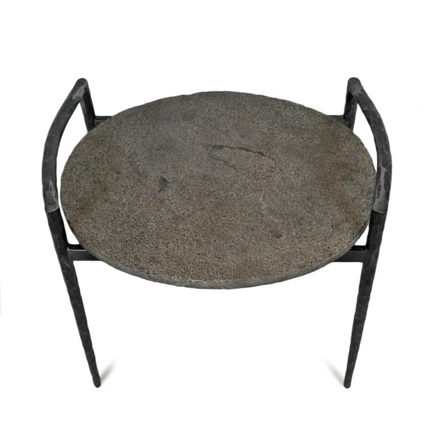 Slate & Iron Oval Side Table For Sale - Image 4 of 6