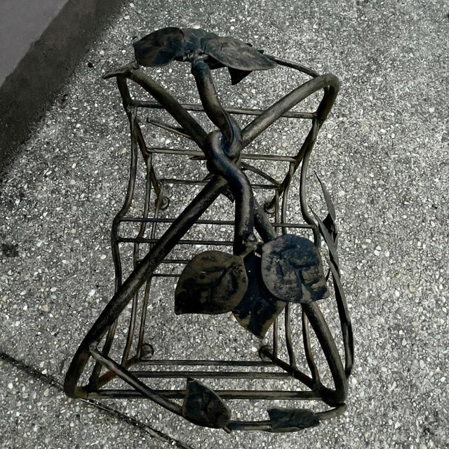 1960s Vintage Brass Rod 6-Bottle Tabletop Wine Rack With Vines & Leaves For Sale In Baltimore - Image 6 of 7