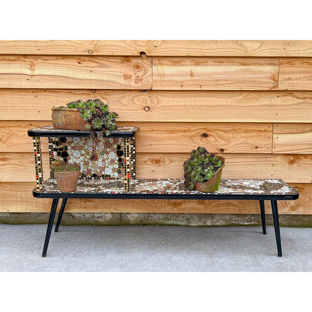 Vintage Plant Stand Table with Mosaic Stones, 1970s For Sale - Image 4 of 17