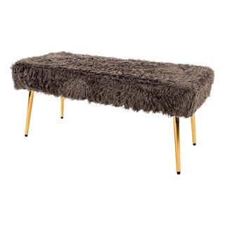 Slate Grey Faux Fur Plush Bench For Sale