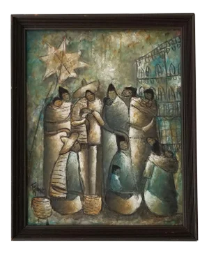 Vintage Mixed Media Figurative Abstract Painting, Signed