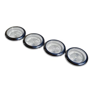 1980s Leonard Style Italy Silverplate & Crystal Wine Glass Coasters- Set of 4 For Sale