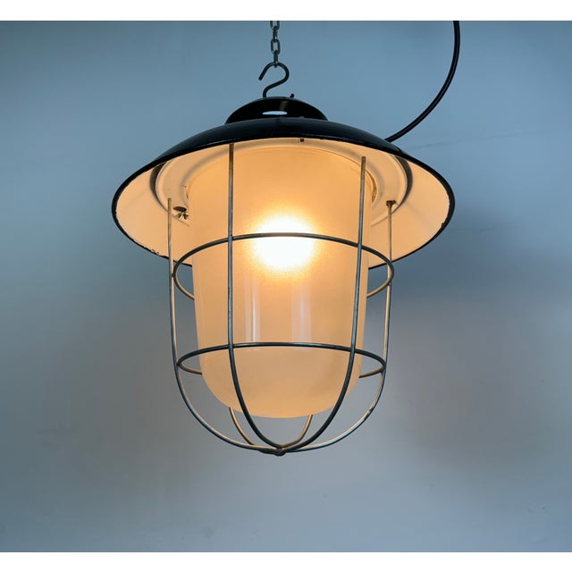 Industrial Black Enamel Factory Hanging Lamp from Elektrosvit, 1960s For Sale - Image 14 of 15