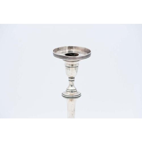 Silver Candlesticks with Square Base, Set of 2, in Very Good conditions. Designed 1920 to 1949 This piece has an...