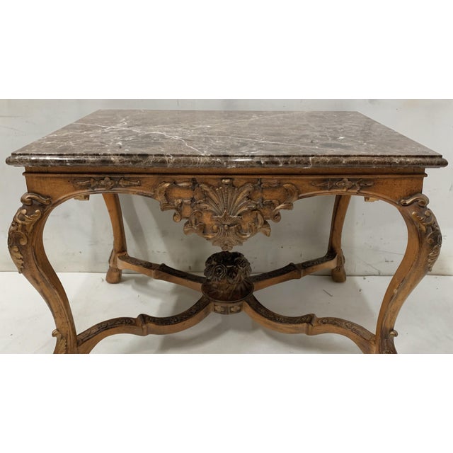 Maitland - Smith 20th-C. Maitland-Smith French Louis XV Style Marble Top Fruitwood Center / Side Table For Sale - Image 4 of 11