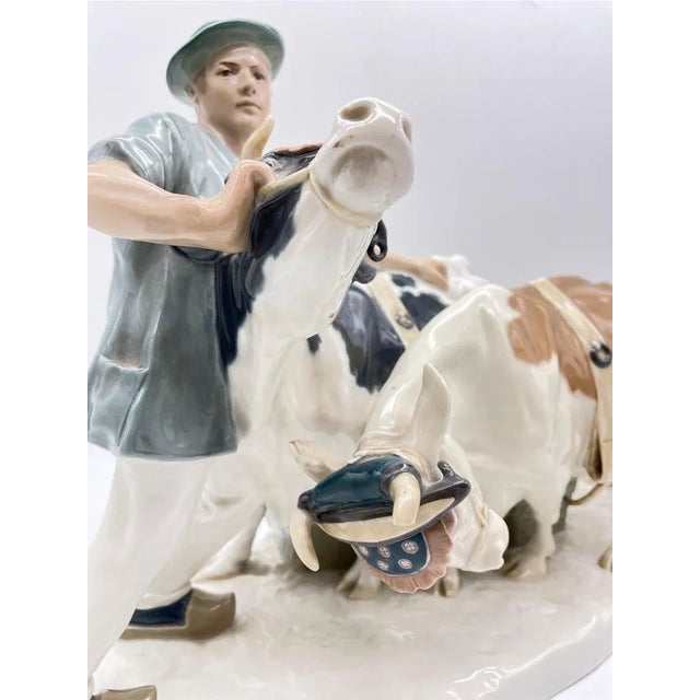 Large Art Nouveau Figurine of Farmer with Oxen from Meissen For Sale - Image 3 of 12