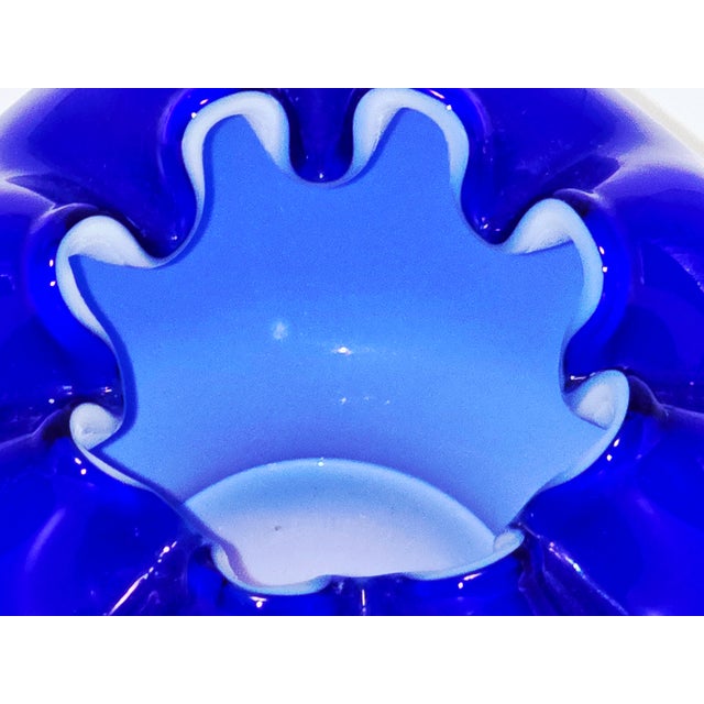 Glass Fenton Cobalt Blue Ruffled Vase – Hand Painted & Signed by J. Cunningham For Sale - Image 7 of 10