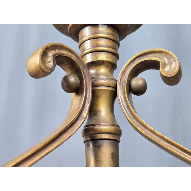 1990s 23.5" Castilian Imports Solid Brass Scroll & Glass Hurricane Candle Holder For Sale - Image 10 of 15
