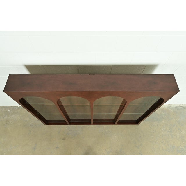 Wood T. H. Robsjohn Gibbings for Widdicomb Sculpted Walnut Colosseum Bookcase or Display Cabinet, Newly Refinished For Sale - Image 7 of 10