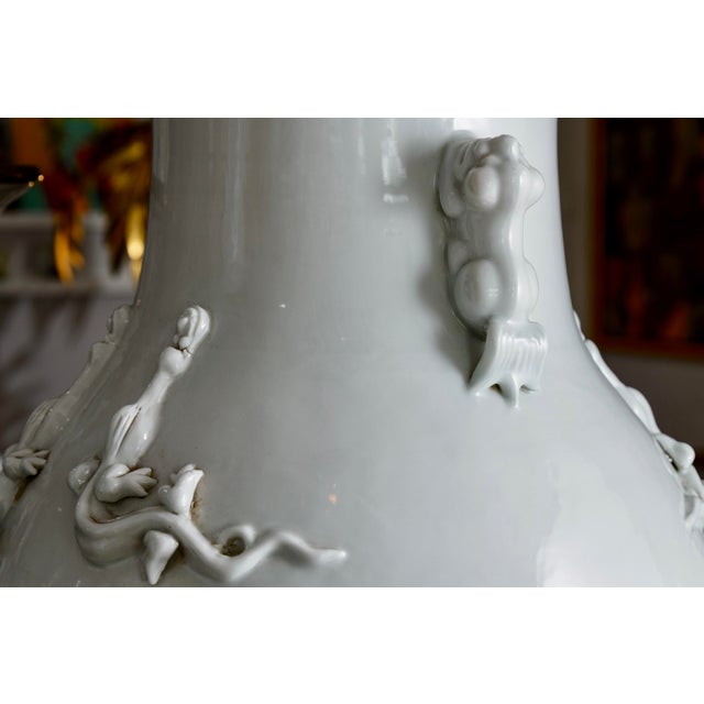 Pair of Chinese Celadon Palace Floor Vases, Late Qing Period, 37"h For Sale - Image 9 of 11