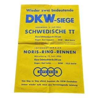 Original Poster DKW Motorcycle Victories Swedish Tt., 1953 For Sale
