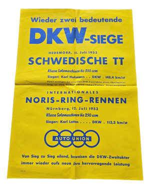 Original Poster DKW Motorcycle Victories Swedish Tt., 1953