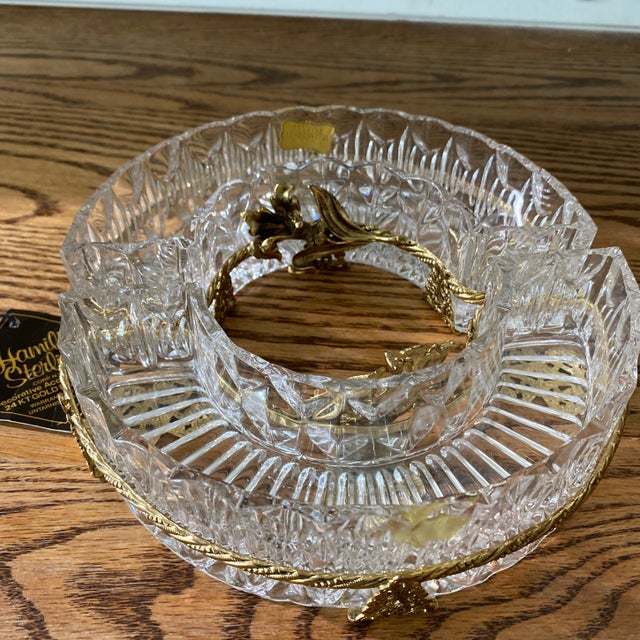 Hollywood Regency Crystal Dresser Dish by Hamilton Sterling 24kt Gold Plated West Germany For Sale - Image 3 of 13