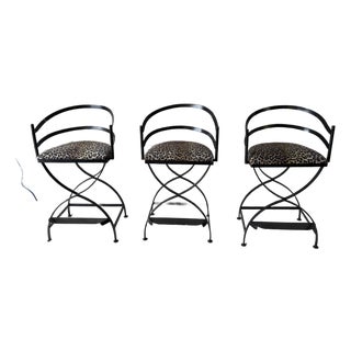 1940s Black Iron Barstools - Set of 3 For Sale