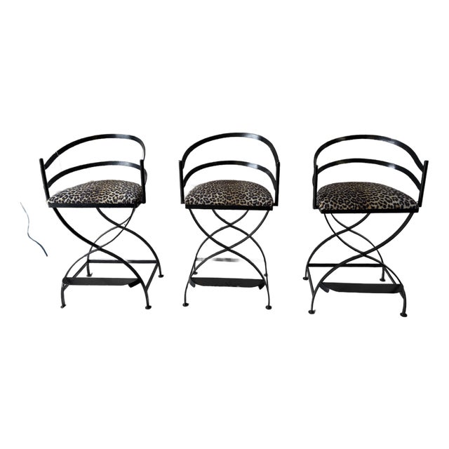 1940s Black Iron Barstools - Set of 3 For Sale