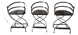 1940s Black Iron Barstools - Set of 3