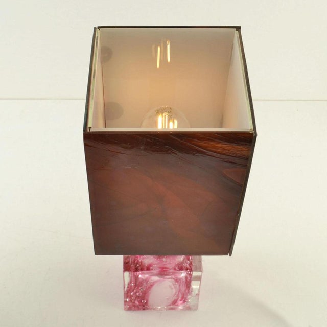 Glass Cubic Pink Glass Table Lamps from Poliarte, 1960, Set of 2 For Sale - Image 7 of 12