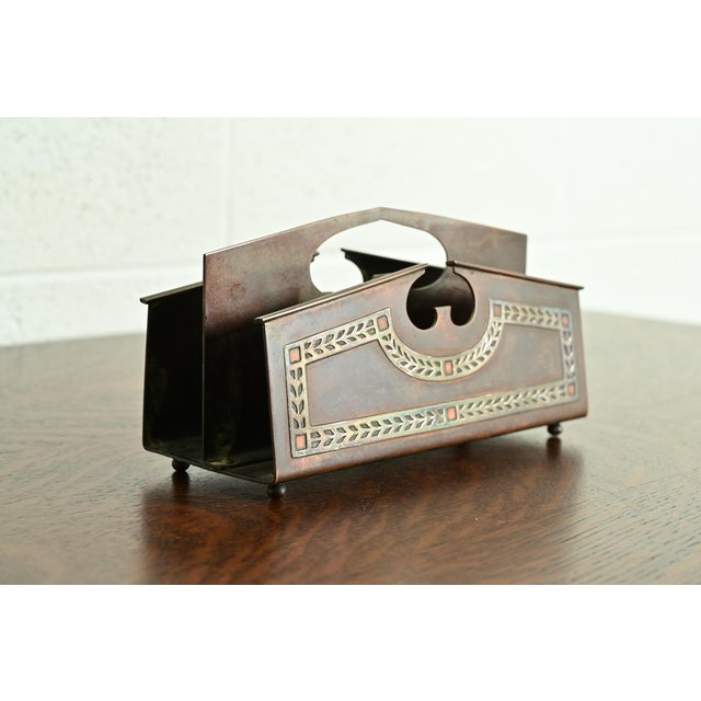 Art Deco Heintz Arts & Crafts Sterling Silver on Bronze Letter Rack For Sale - Image 3 of 11