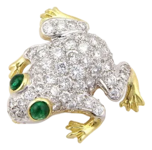 Diamonds & Emerald 18k Gold Frog Pin Pin Brooch