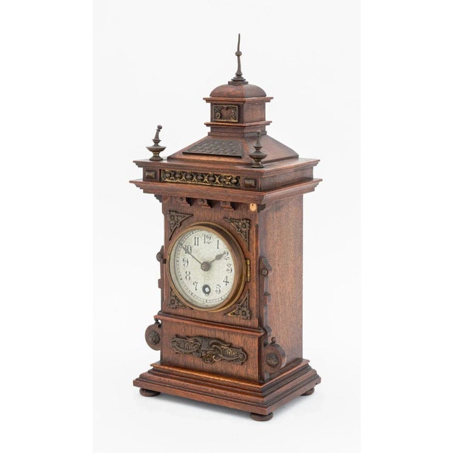 Rustic Black Forest Lenzkirch Oak Wood Mantle Clock For Sale - Image 3 of 7