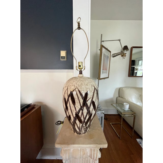 Vintage Ceramic Cattail Lamp For Sale In New York - Image 6 of 6