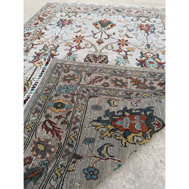 Ziegler Design Area Rug, Hand-Knotted Wool, Floral, 5x7, Silver & Teal For Sale - Image 10 of 12