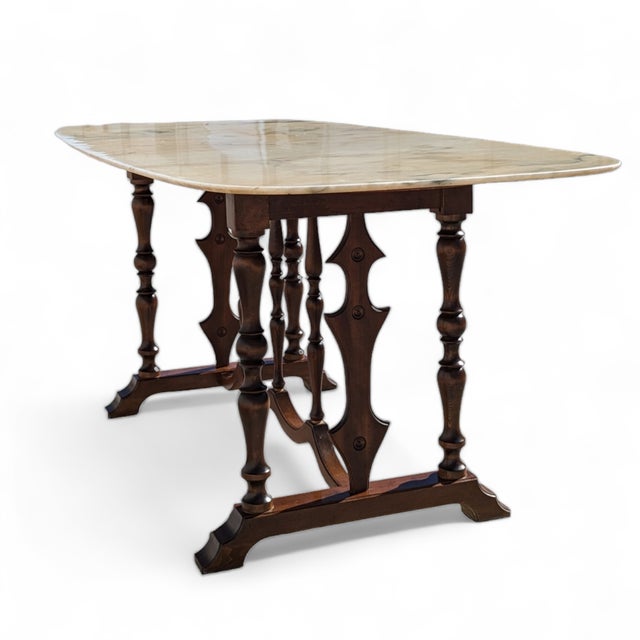 Antique White Antique Oval Marble-Top Dining Table With Turned Wood Base For Sale - Image 8 of 18