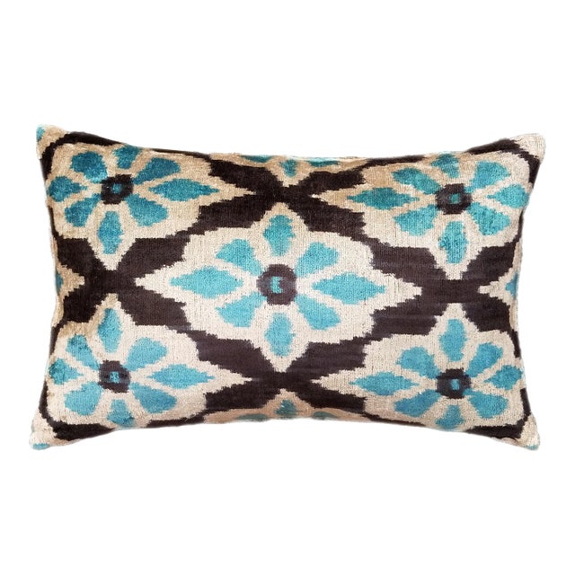 Silk Uzbek Ikat Velvet Hand Made Pillow Cushion For Sale