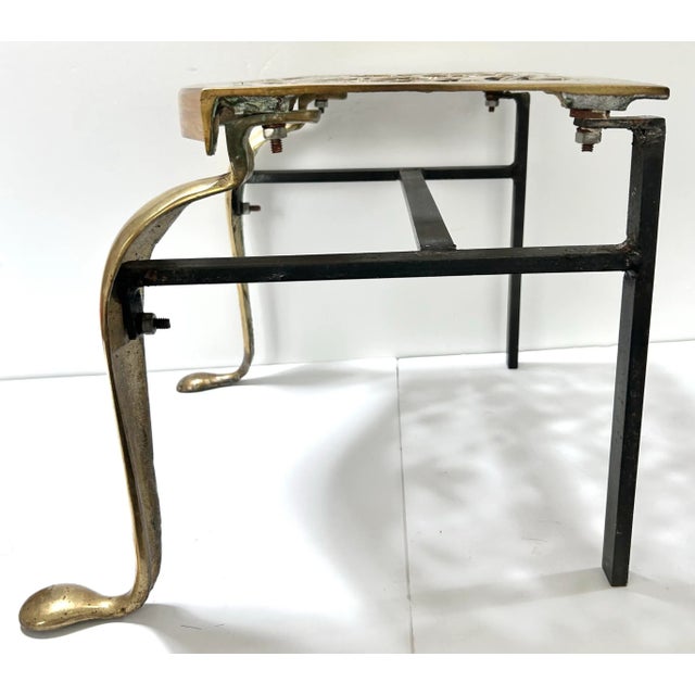 Antique English Brass Fireplace Footman Stool – 19th Century Footstool With Cabriole Legs For Sale - Image 4 of 8