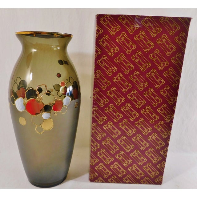 Large Mid Century 16" Egermann Czech Republic Bohemia Crystal 24k Gold Trim Vase For Sale - Image 13 of 13