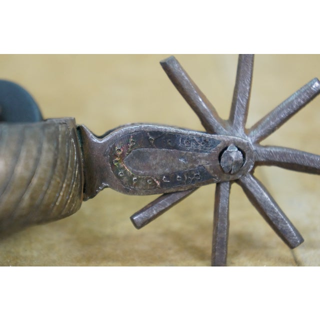 Antique Southwestern Mexican Spanish Cowboy Iron Copper Inlay Horse Spurs For Sale - Image 10 of 16
