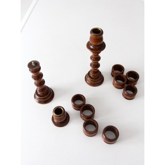 Brown Vintage Modular Wood Candlestick Holders Pair For Sale - Image 8 of 18