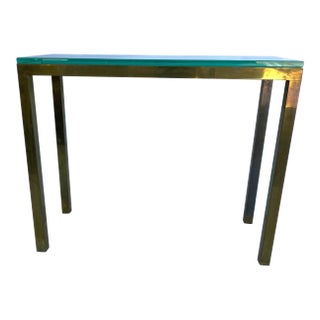 Vintage Brass Glass Top Console Table For Sale