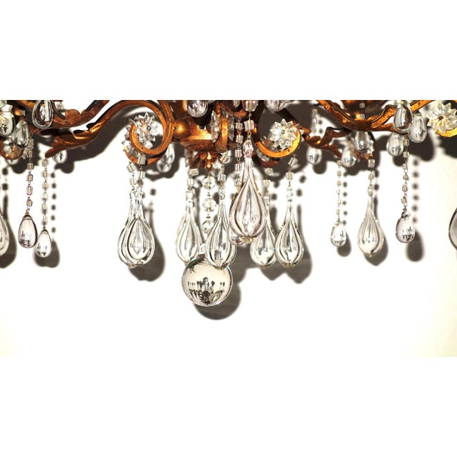 Antique Art Nouveau Gilded Metal and Murano Glass Drop Chandelier, 1920s, in Very Good conditions. Designed 1920 to 1949 I...