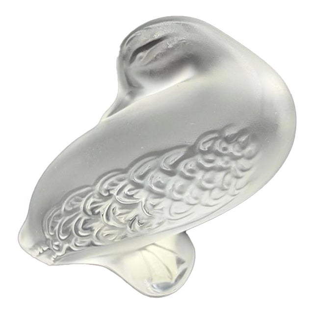Mid 20th Century Lalique France Frosted Crystal Duck Figurine For Sale