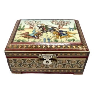 Vintage Persian Khatam Handcrafted Inlaid Wooden Micro Jewelry Trinket Box For Sale