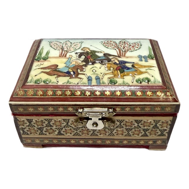 Vintage Persian Khatam Handcrafted Inlaid Wooden Micro Jewelry Trinket Box For Sale