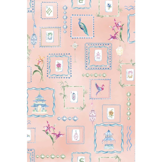 Mahjong Tile Grasscloth Wallpaper by House Party | Coral Crack | 8 Yards For Sale In Charlotte - Image 6 of 8