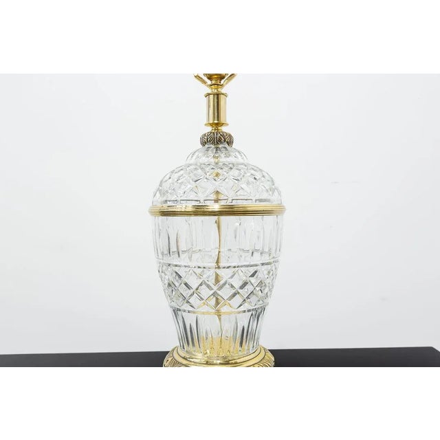 Metal Vintage Bronze and Cut Glass Table Lamps, 1980s, Set of 2 For Sale - Image 7 of 9