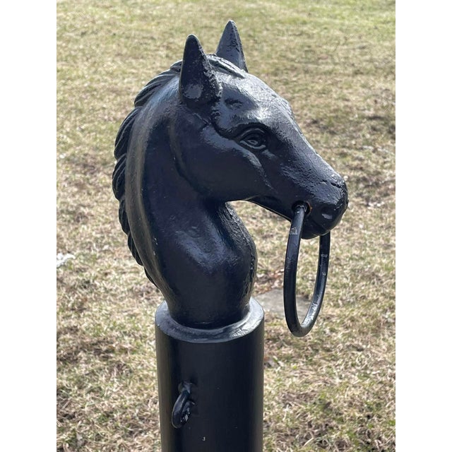 Metal Pair of Antique Horse Head Hitching Posts Cast Iron Heads For Sale - Image 7 of 9