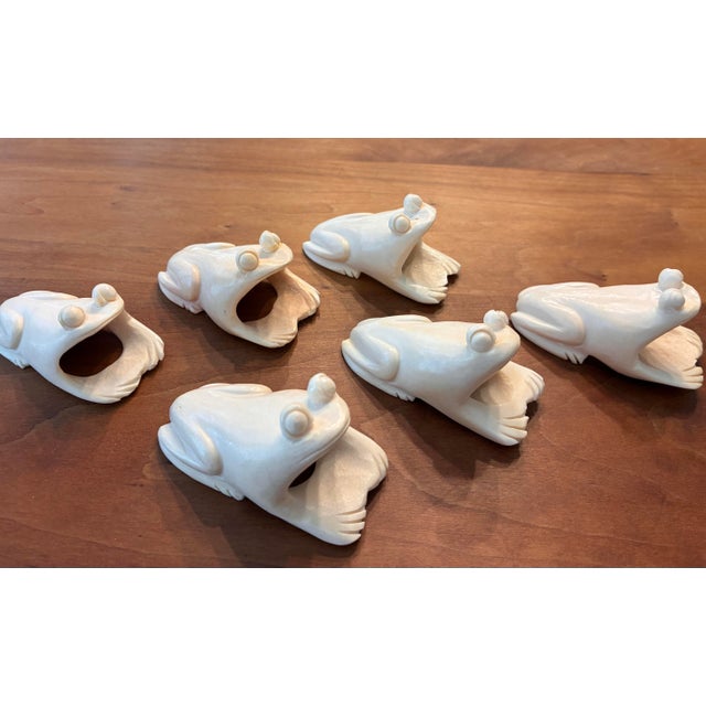 Mid 20th Century Hand Carved Bone Frog Napkin Rings Asia - Set of 6 For Sale - Image 9 of 10