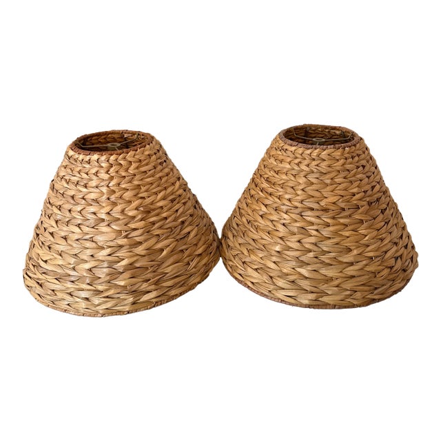 1970s Water Hyacinth Sconce Lamp Shade - A Pair For Sale