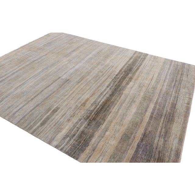 Rug & Kilim Rug & Kilim’s Textural Rug in Greige Tones and Striae For Sale - Image 4 of 7