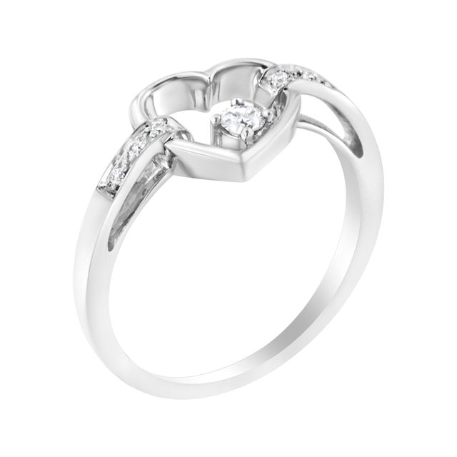 Haus of Brilliance 14K White Gold 1/8 Cttw Channel Set Round-Cut Diamond Heart Ring (H-I Color, SI2-I1 Clarity) For Sale - Image 4 of 6